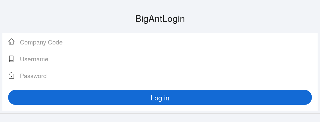 BigAnt Addin login page with data that was utilized to register the SaaS organization