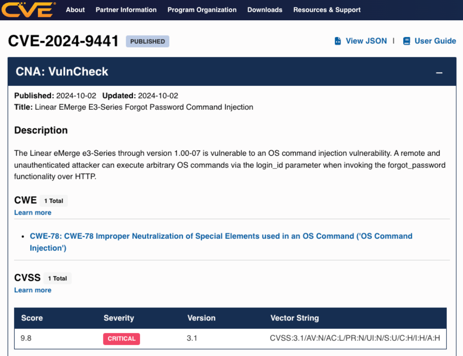 Linear Emerge CVE Record