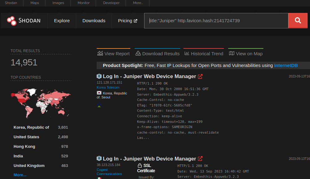 Juniper J-Web on Shodan