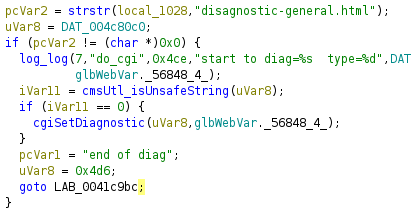 Decompiled view of disagnostic-general.cgi handling